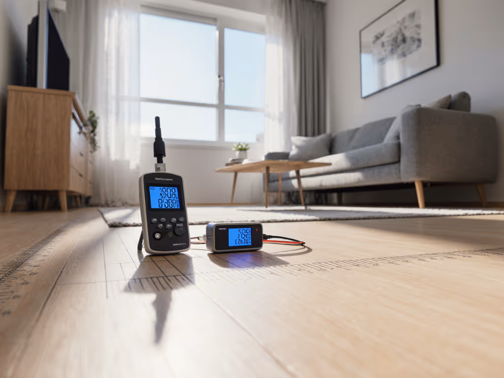 decibel_testing_setup_with_accelerometer_on_apartment_floor