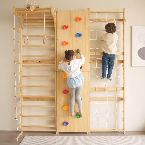 Avenlur Walnut 9-in-1 Swedish Ladder Wall Gym Set